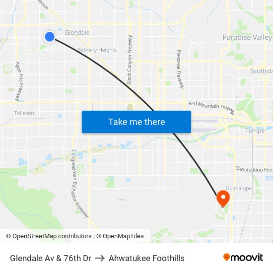 Glendale Av & 76th Dr to Ahwatukee Foothills map