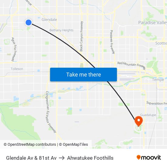 Glendale Av & 81st Av to Ahwatukee Foothills map