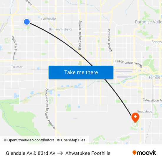 Glendale Av & 83rd Av to Ahwatukee Foothills map