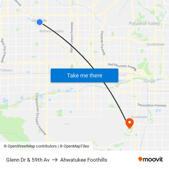 Glenn Dr & 59th Av to Ahwatukee Foothills map