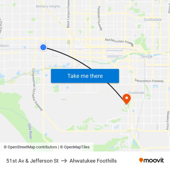 51st Av & Jefferson St to Ahwatukee Foothills map