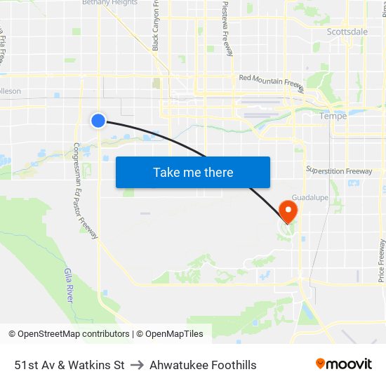 51st Av & Watkins St to Ahwatukee Foothills map