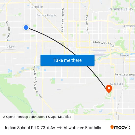 Indian School Rd & 73rd Av to Ahwatukee Foothills map