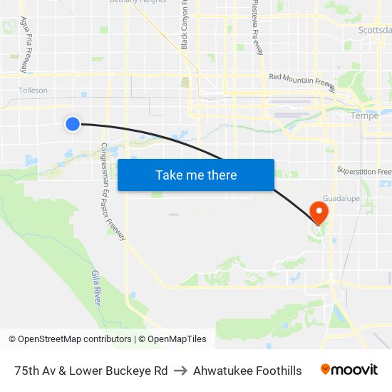 75th Av & Lower Buckeye Rd to Ahwatukee Foothills map