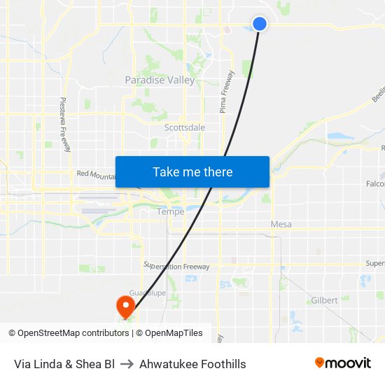 Via Linda & Shea Bl to Ahwatukee Foothills map