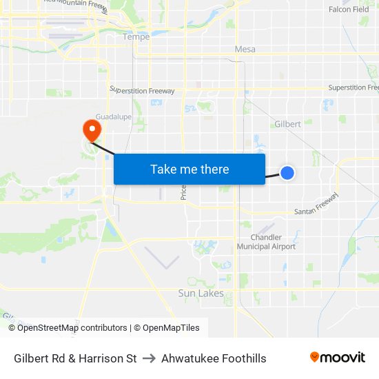 Gilbert Rd & Harrison St to Ahwatukee Foothills map