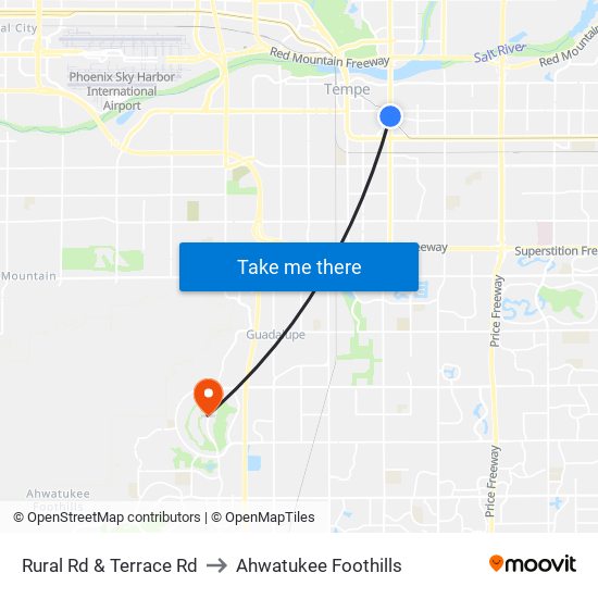 Rural Rd & Terrace Rd to Ahwatukee Foothills map