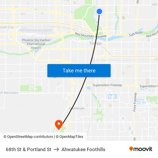 68th St & Portland St to Ahwatukee Foothills map