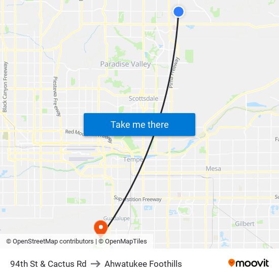 94th St & Cactus Rd to Ahwatukee Foothills map