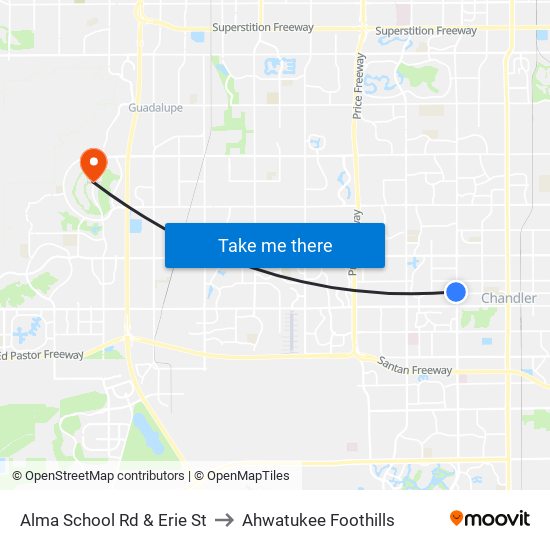 Alma School Rd & Erie St to Ahwatukee Foothills map