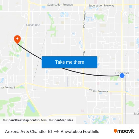 Arizona Av & Chandler Bl to Ahwatukee Foothills map