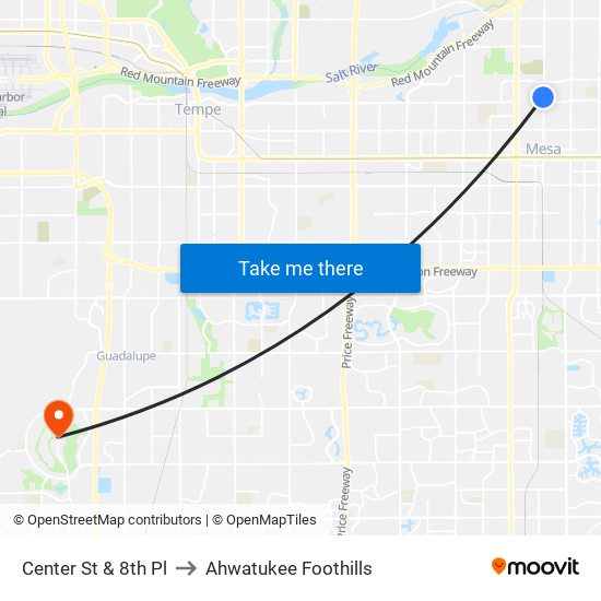 Center St & 8th Pl to Ahwatukee Foothills map