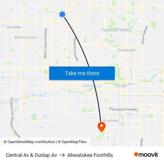 Central Av & Dunlap Av to Ahwatukee Foothills map