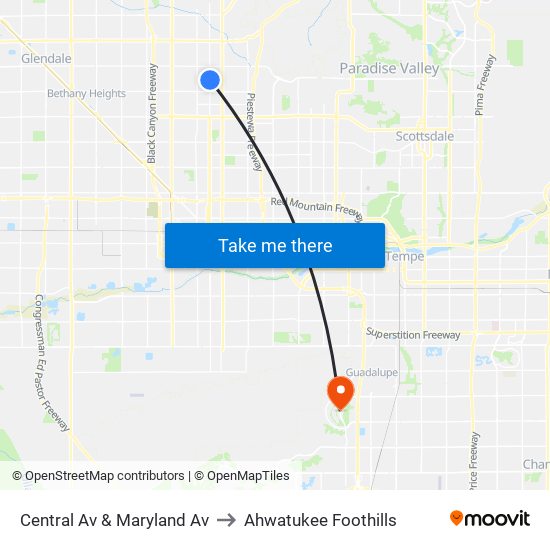 Central Av & Maryland Av to Ahwatukee Foothills map