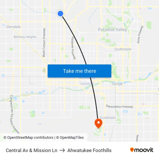 Central Av & Mission Ln to Ahwatukee Foothills map