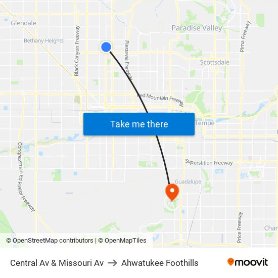 Central Av & Missouri Av to Ahwatukee Foothills map