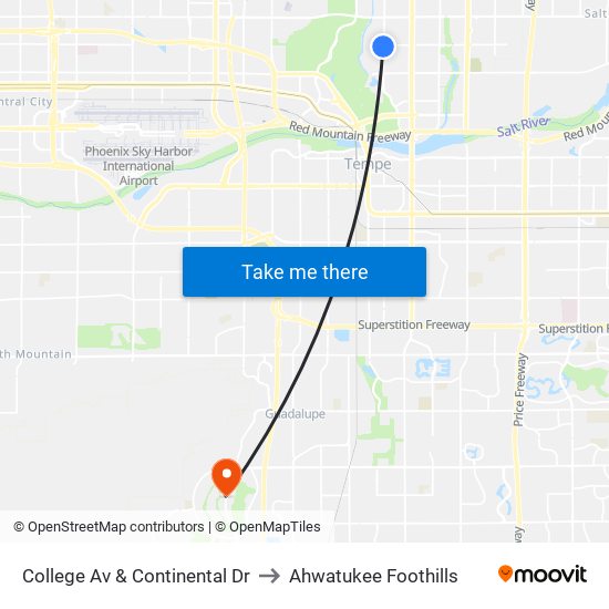 College Av & Continental Dr to Ahwatukee Foothills map