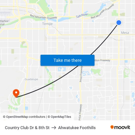 Country Club Dr & 8th St to Ahwatukee Foothills map