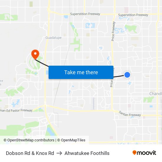 Dobson Rd & Knox Rd to Ahwatukee Foothills map
