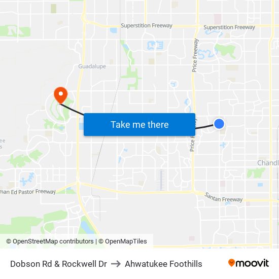 Dobson Rd & Rockwell Dr to Ahwatukee Foothills map