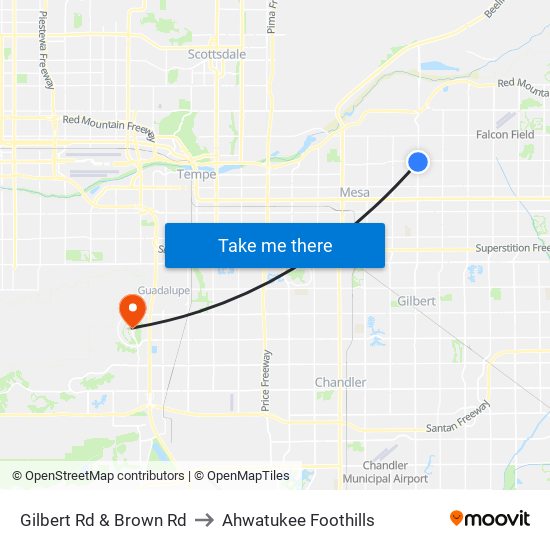 Gilbert Rd & Brown Rd to Ahwatukee Foothills map