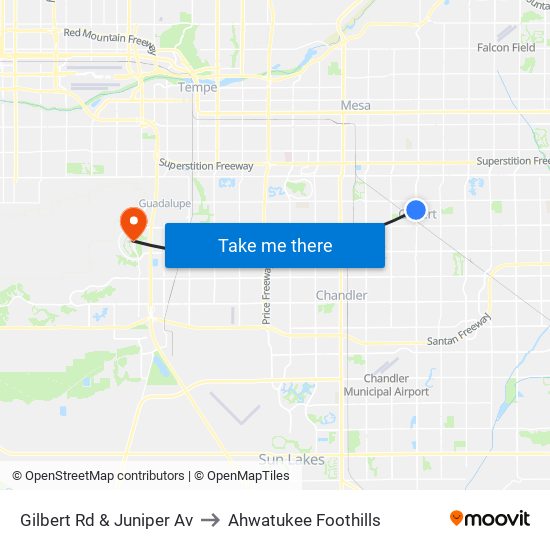 Gilbert Rd & Juniper Av to Ahwatukee Foothills map