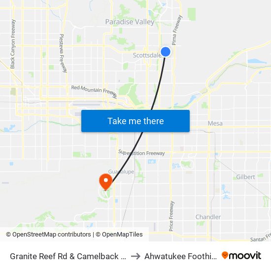 Granite Reef Rd & Camelback Rd to Ahwatukee Foothills map