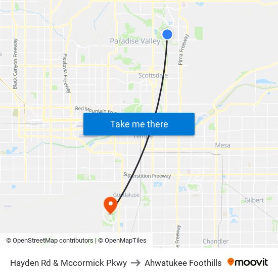 Hayden Rd & Mccormick Pkwy to Ahwatukee Foothills map