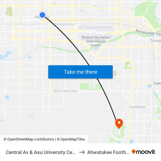 Central Av & Asu University Center to Ahwatukee Foothills map