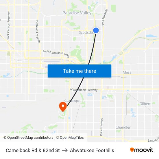 Camelback Rd & 82nd St to Ahwatukee Foothills map