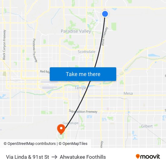 Via Linda & 91st St to Ahwatukee Foothills map