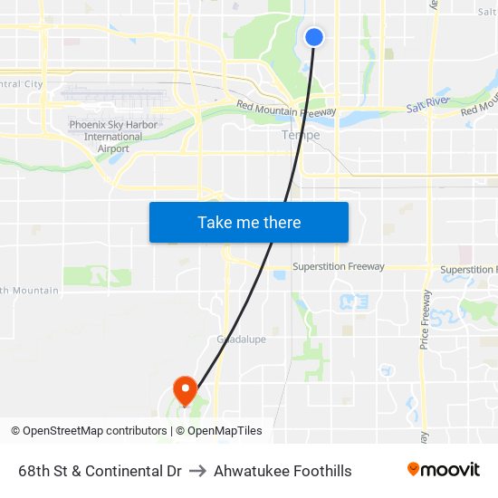 68th St & Continental Dr to Ahwatukee Foothills map