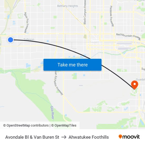 Avondale Bl & Van Buren St to Ahwatukee Foothills map