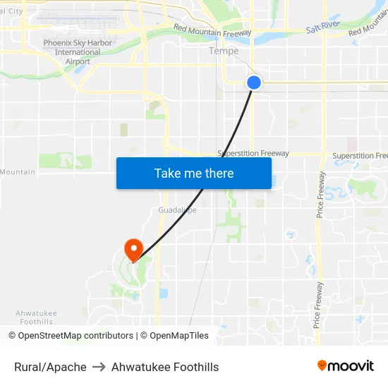 Rural/Apache to Ahwatukee Foothills map