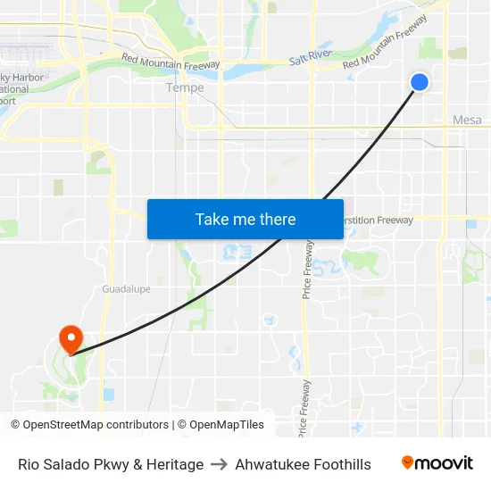 Rio Salado Pkwy & Heritage to Ahwatukee Foothills map