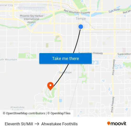 Eleventh St/Mill to Ahwatukee Foothills map