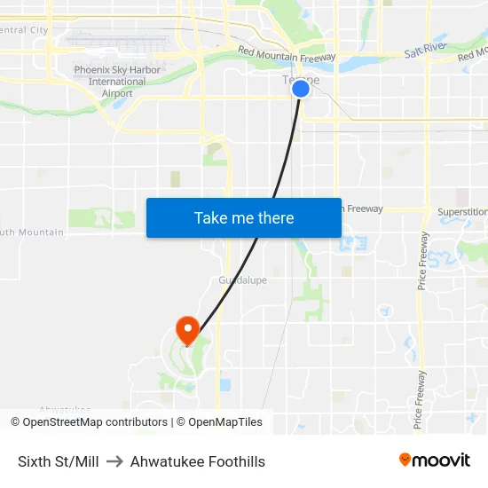 Sixth St/Mill to Ahwatukee Foothills map