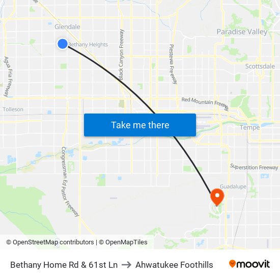 Bethany Home Rd & 61st Ln to Ahwatukee Foothills map