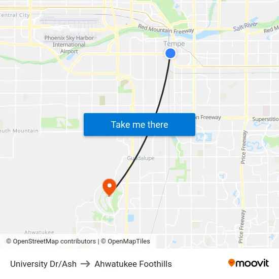 University Dr/Ash to Ahwatukee Foothills map