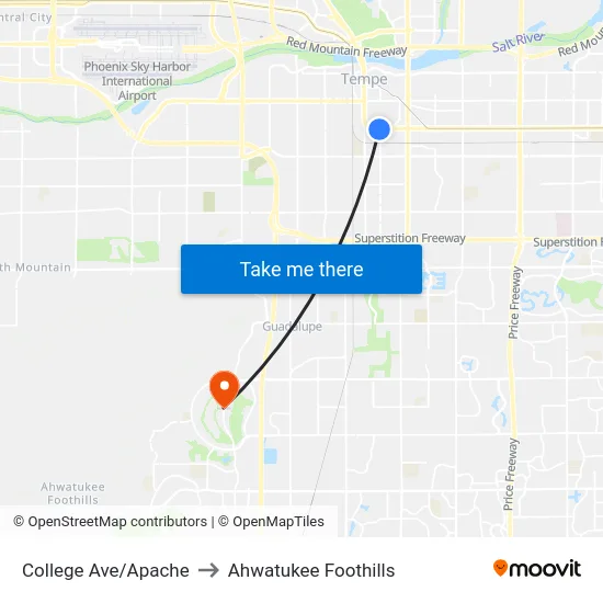 College Ave/Apache to Ahwatukee Foothills map