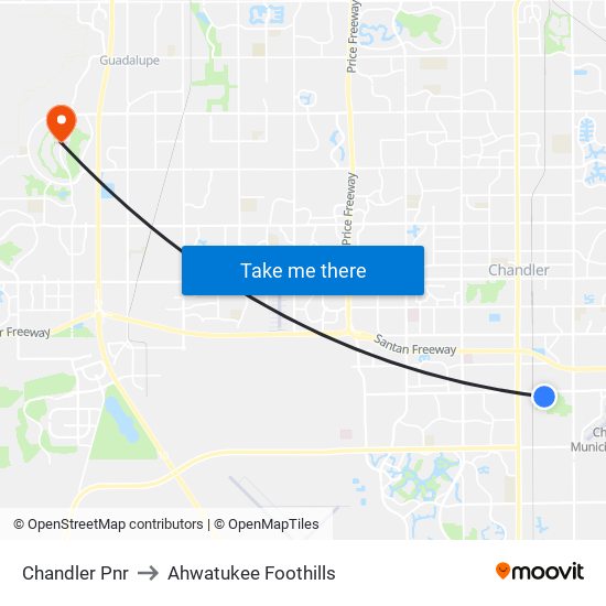 Chandler Pnr to Ahwatukee Foothills map