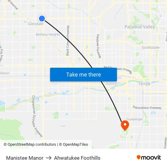 Manistee Manor to Ahwatukee Foothills map