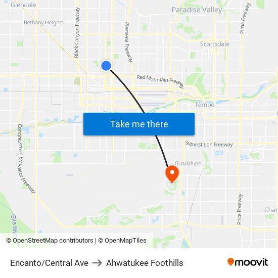 Encanto/Central Ave to Ahwatukee Foothills map