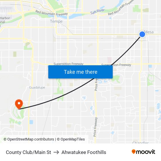 County Club/Main St to Ahwatukee Foothills map