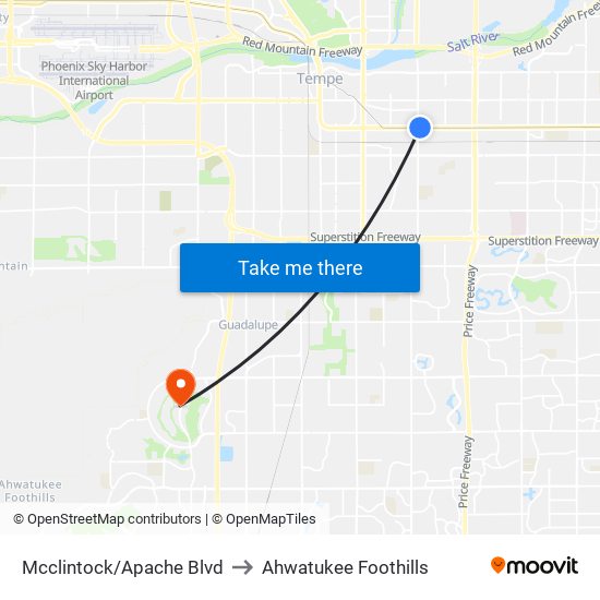 Mcclintock/Apache Blvd to Ahwatukee Foothills map