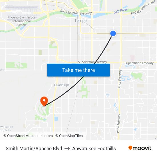 Smith Martin/Apache Blvd to Ahwatukee Foothills map