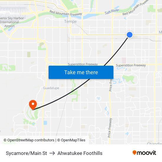 Sycamore/Main St to Ahwatukee Foothills map