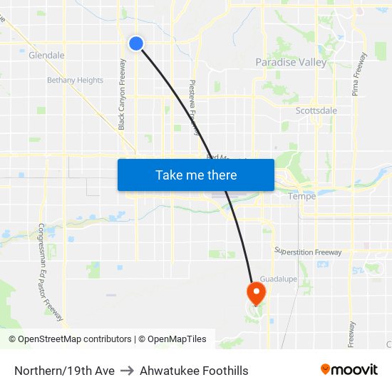 Northern/19th Ave to Ahwatukee Foothills map