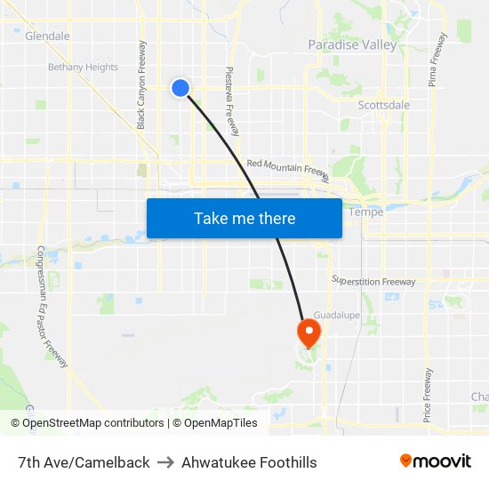 7th Ave/Camelback to Ahwatukee Foothills map