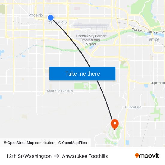 12th St/Washington to Ahwatukee Foothills map